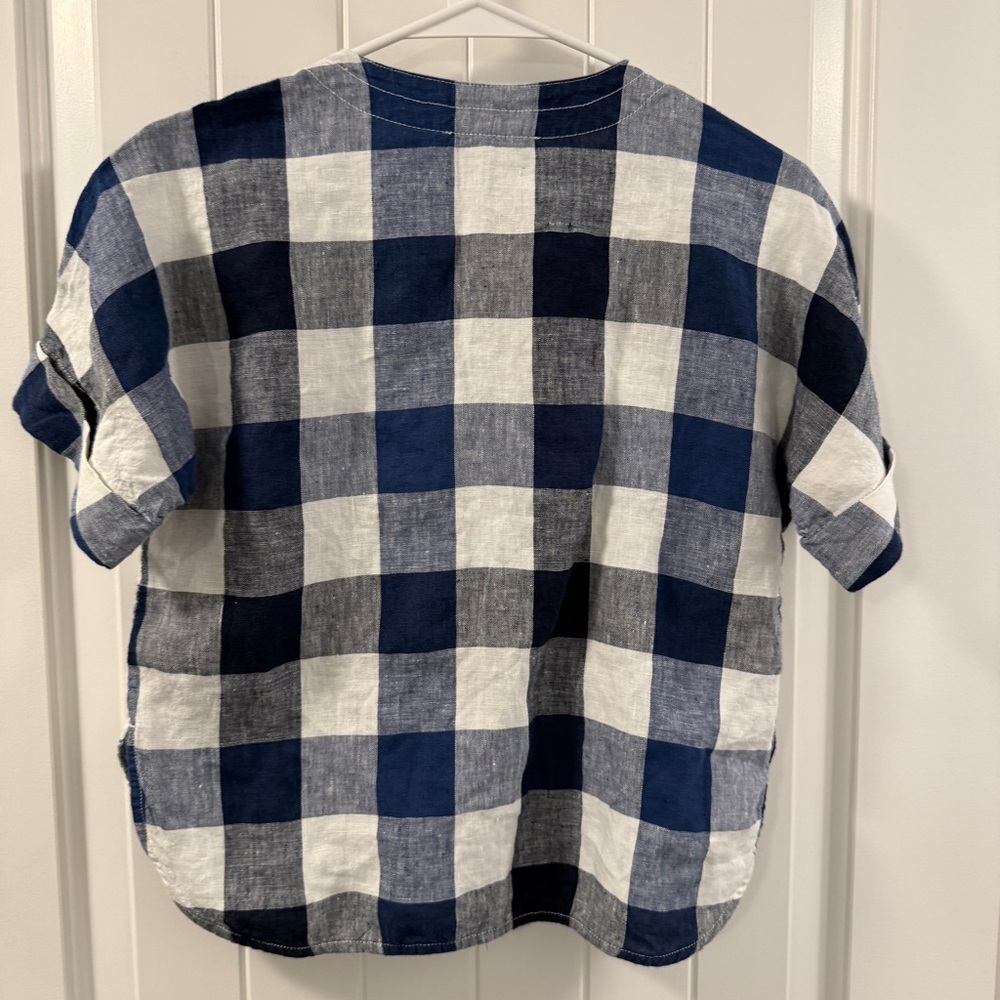 Everlane Navy Buffalo Check Boxy Linen Top Women’s XXS - Picture 3 of 4